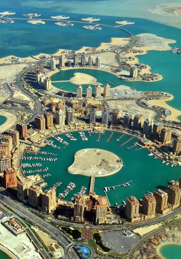 An aerial view of the Pearl, one of the best Doha tours.