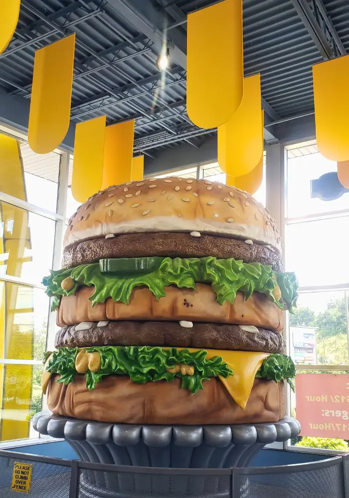 A giant burger sculpture at the McDonald's where the Big Mac Museum sits - one of the best things to do in Pittsburgh, PA.