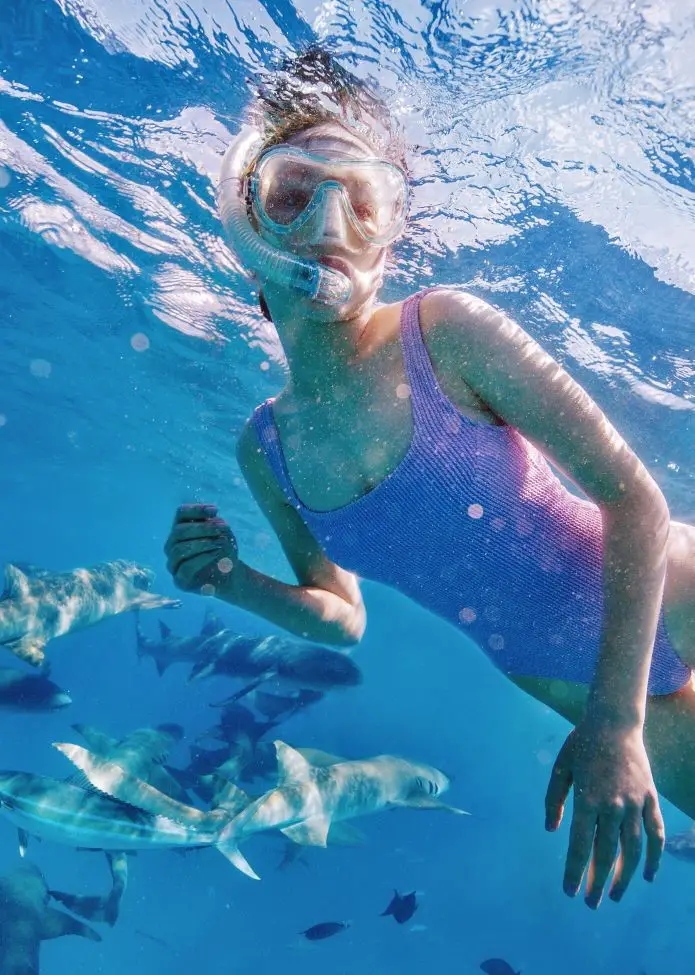 A girl snorkeling on the island of Aruba.