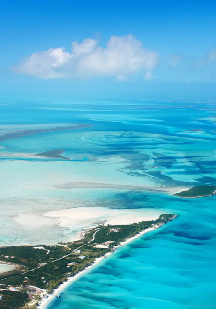 A aerial view of the Bahamas, one of the best Caribbean islands close to Florida.
