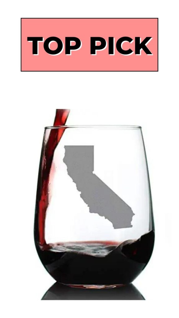 An etched wine glass featuring the shape of California state, one of the most unique gifts from California.
