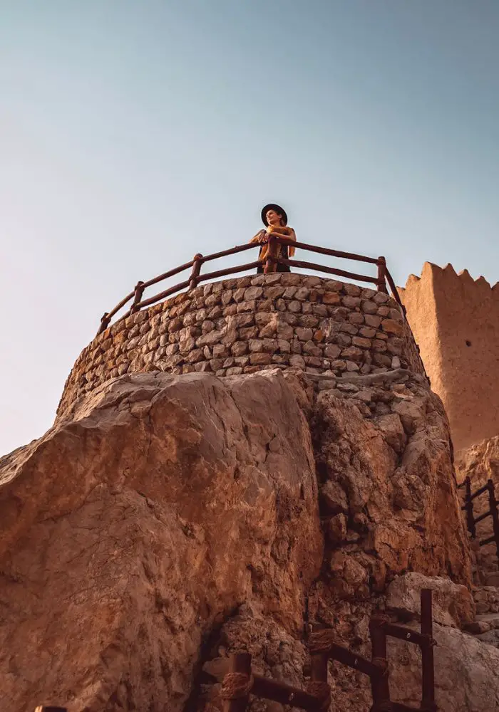 Monica on top of the fort at Ras Al Khaimah, UAE.