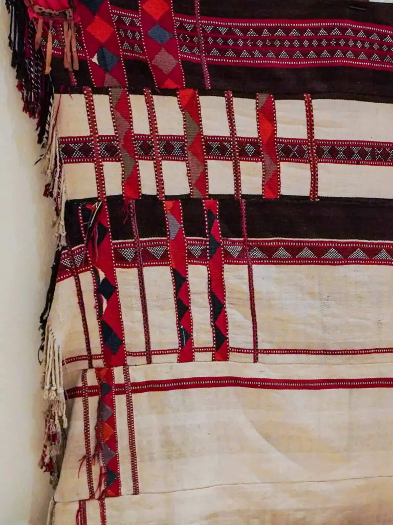 Red, white and black weaving at the Sadu House in Kuwait City.