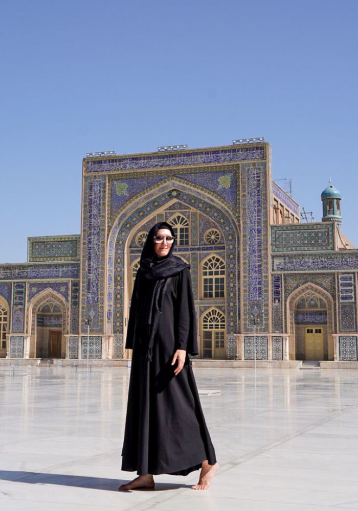 Monica wearing all black, exploring Herat - one of the best places to visit in Afghanistan.